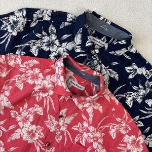 LOT OF 2: TOMMY BAHAMA Mens Floral SS Button Shirts Medium Cotton/Silk Blend EUC